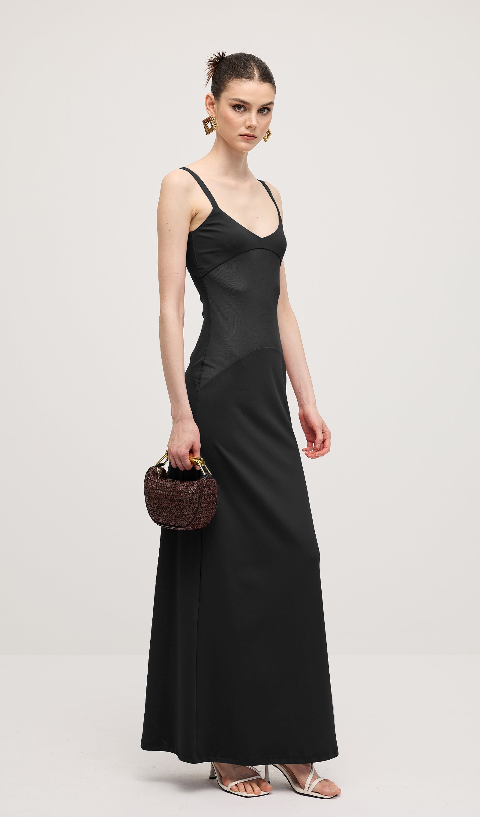 Sheer Knit Curve Maxi Dress In Black