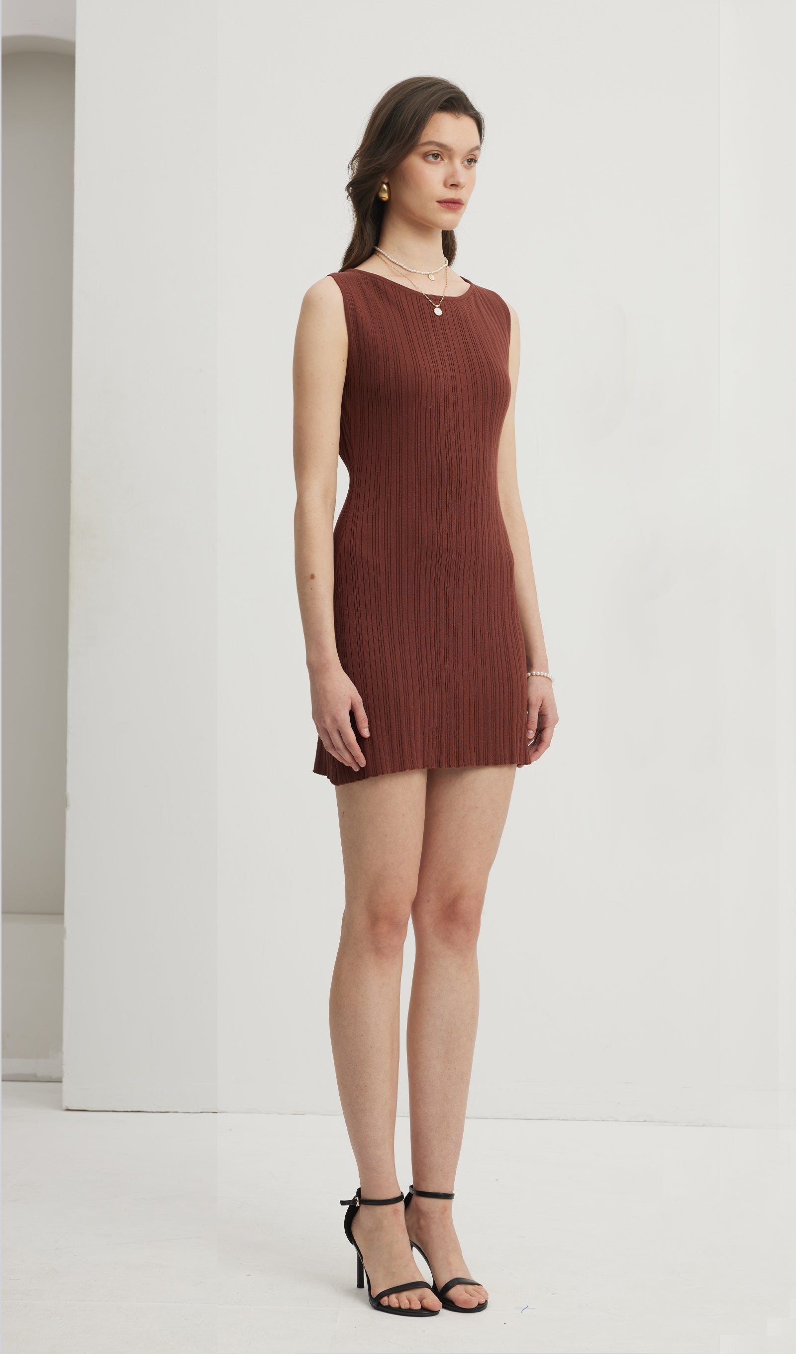 Mayok Open Back Mini Dress Coffee