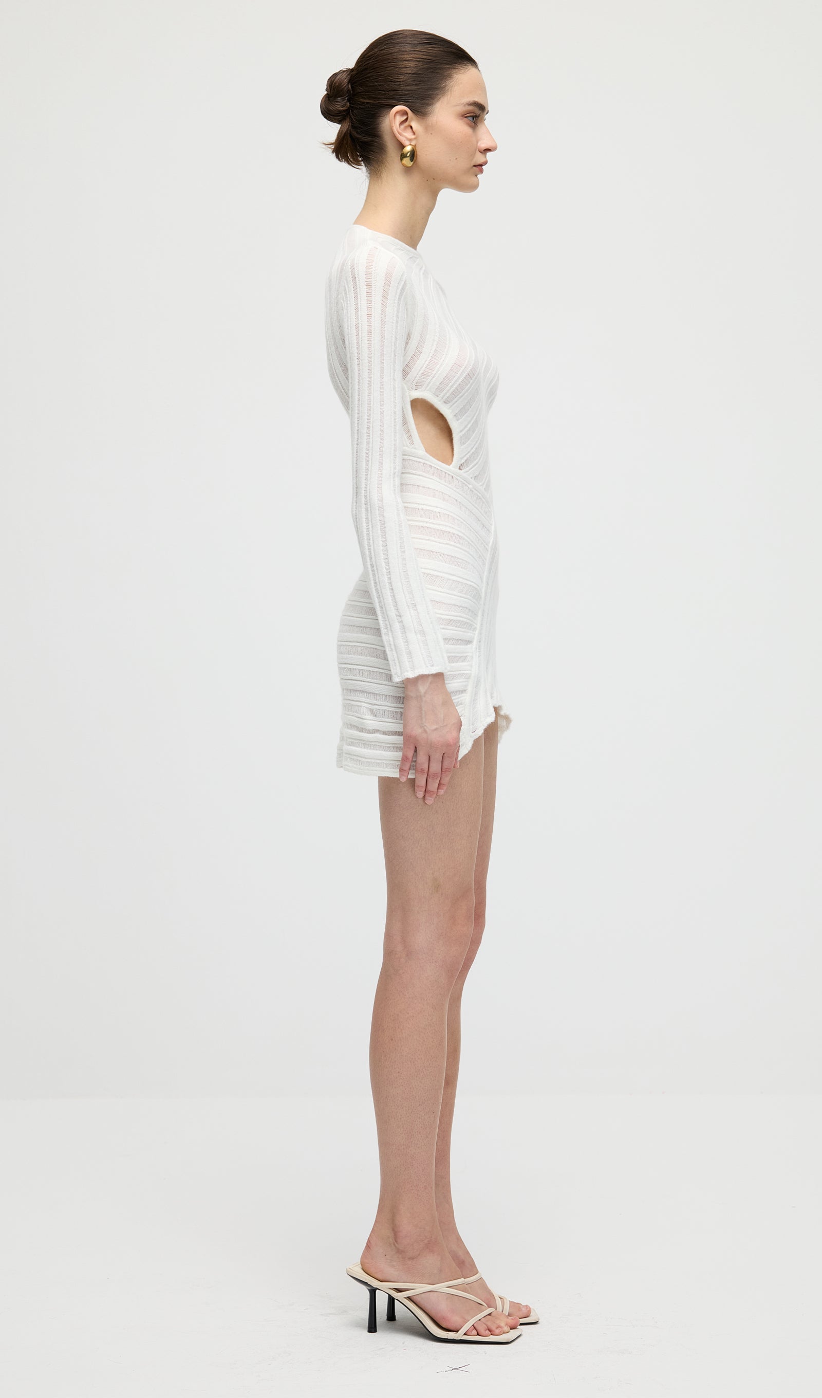Hollow Out  Mini Dress In White