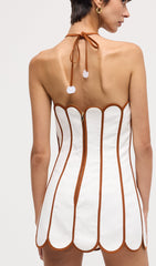 Scalloped Panelled Linen Halter Mini Dress