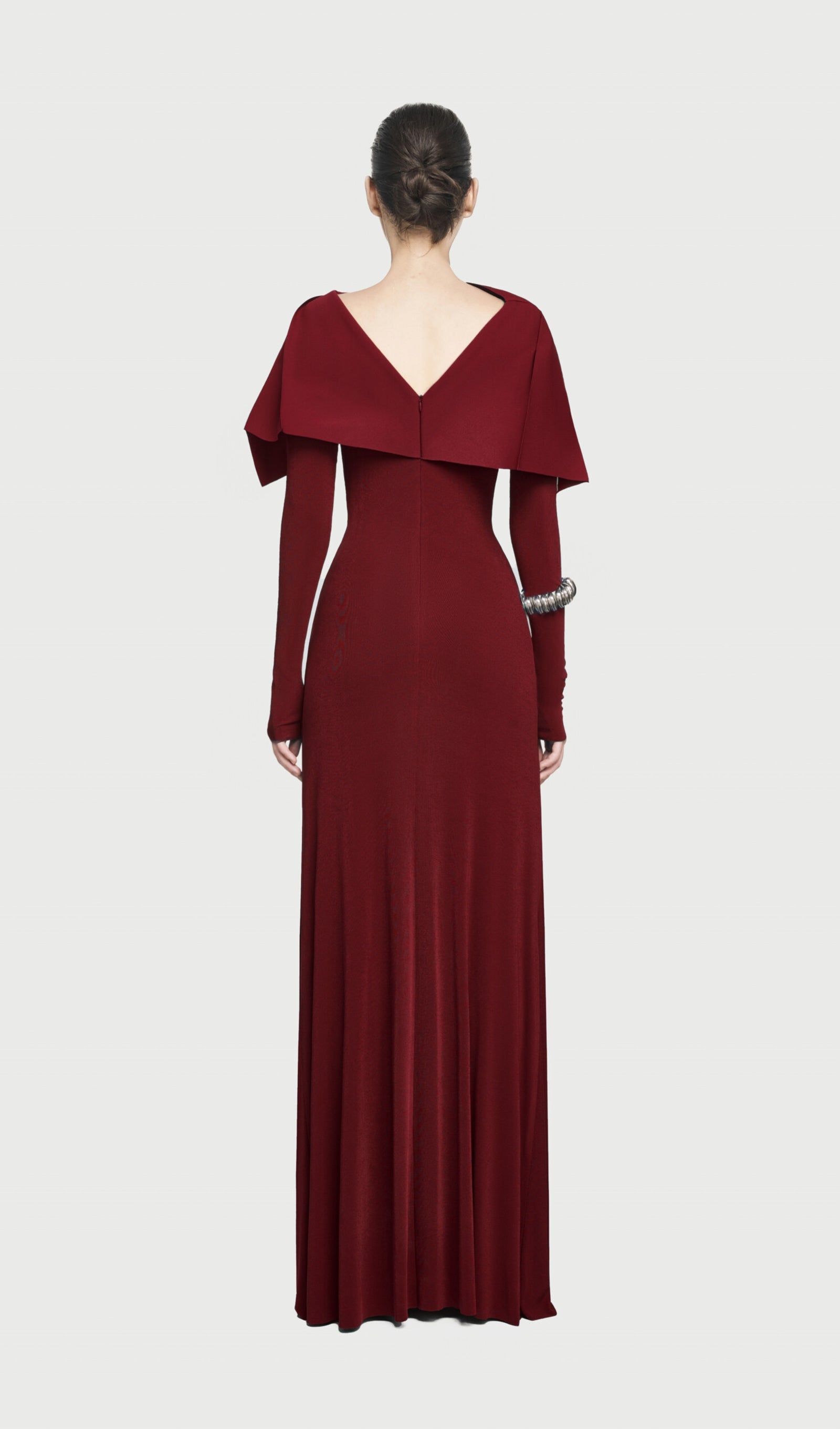 Asymmetrical Draped Shoulder Pleat Maxi Dress Red
