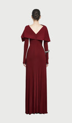 Asymmetrical Draped Shoulder Pleat Maxi Dress Red