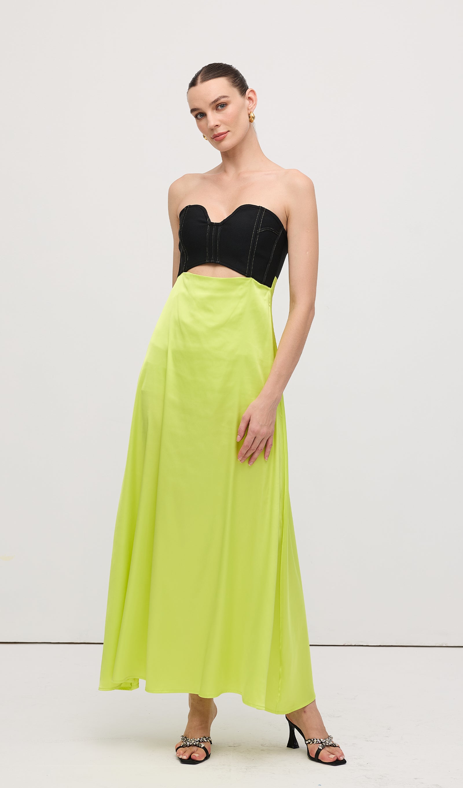 Corsetry Inspired Strapless Maxi Dress