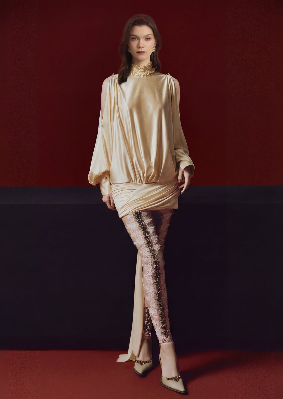 Portia Blouson Ruffle Mini Dress