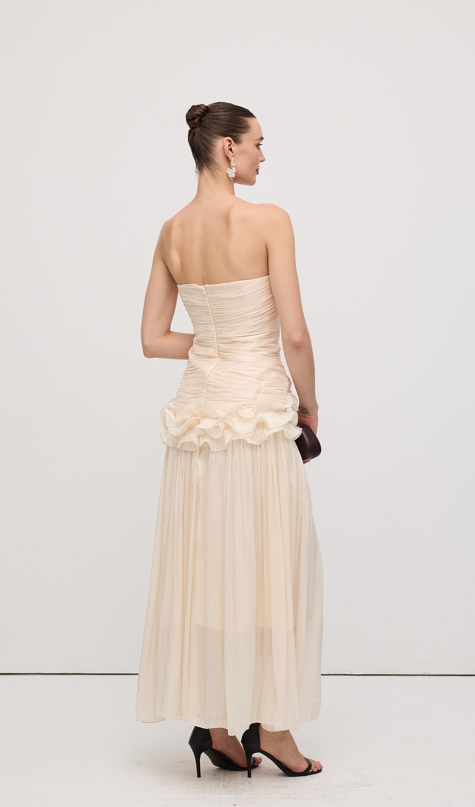 Slim Strapless Ruffle Maxi Dress