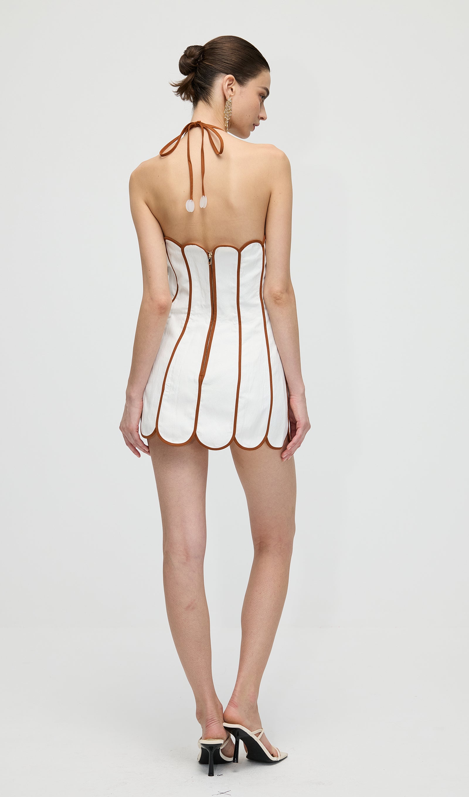 Solid Scalloped Linen Halter Mini Dress