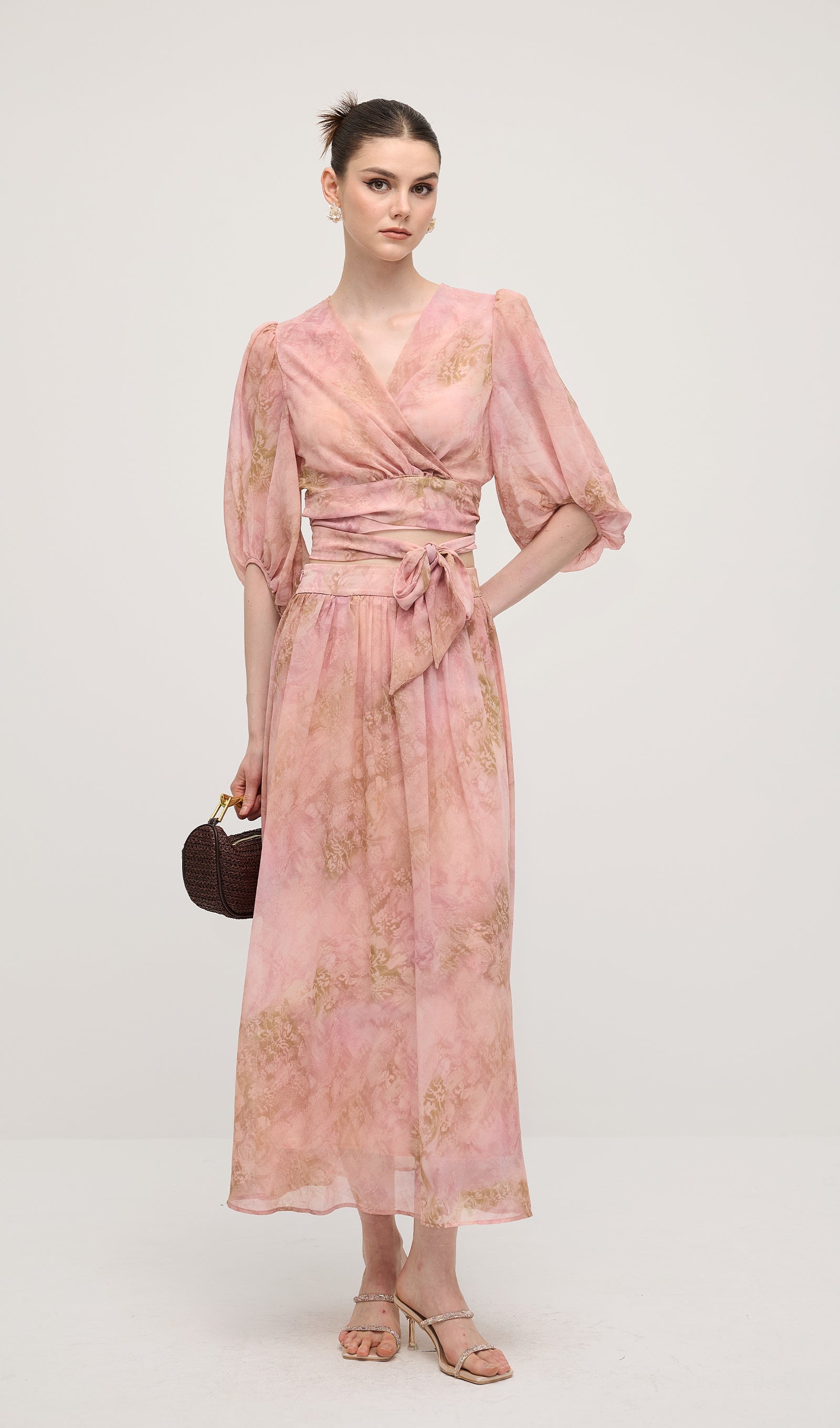 Floral Knot Cut Out Midi Dress Sets