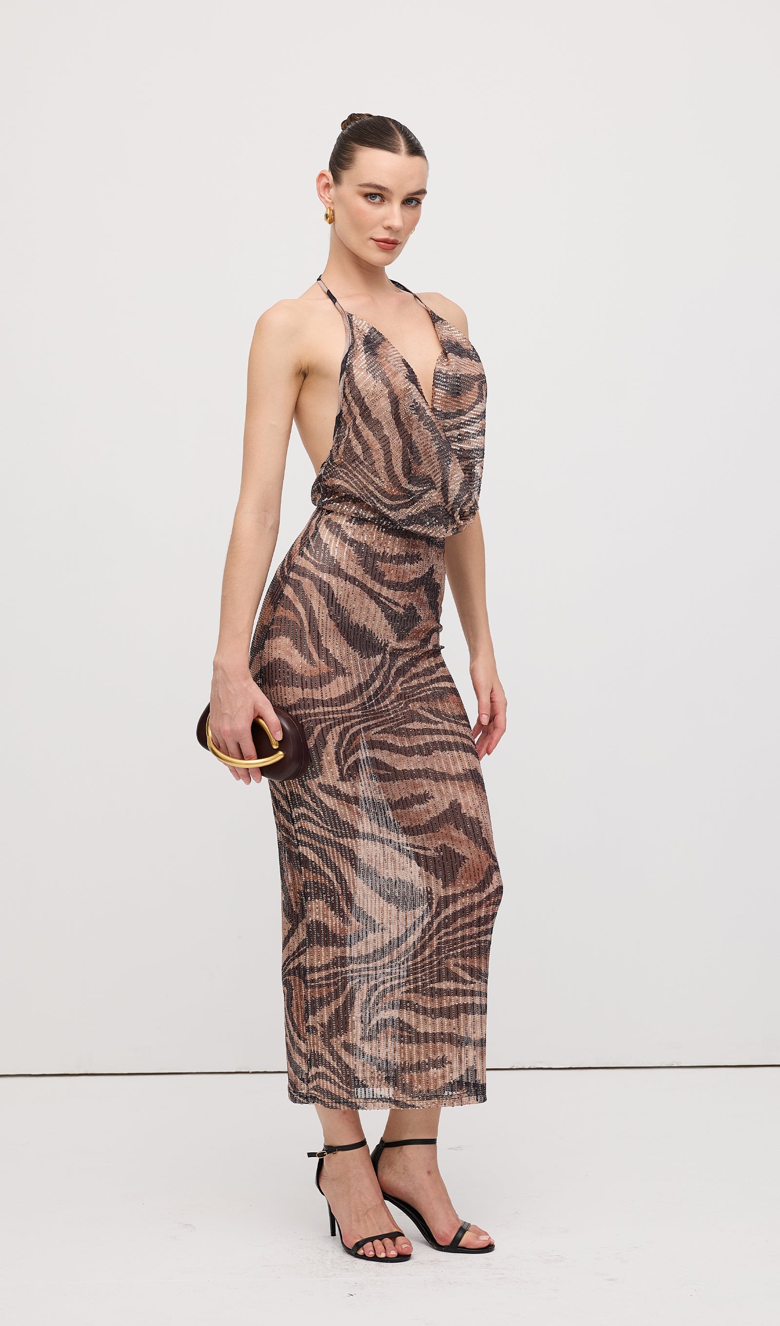 Halter Rhinestone Maxi Dress