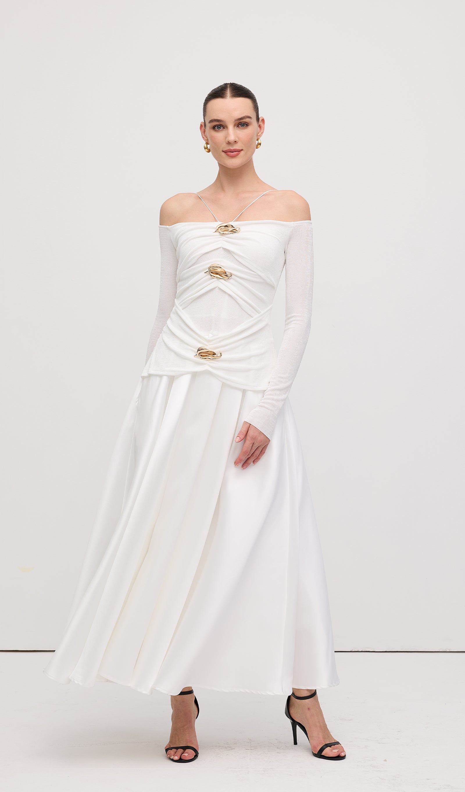 Off Shoulder Panelled Maxi Dress