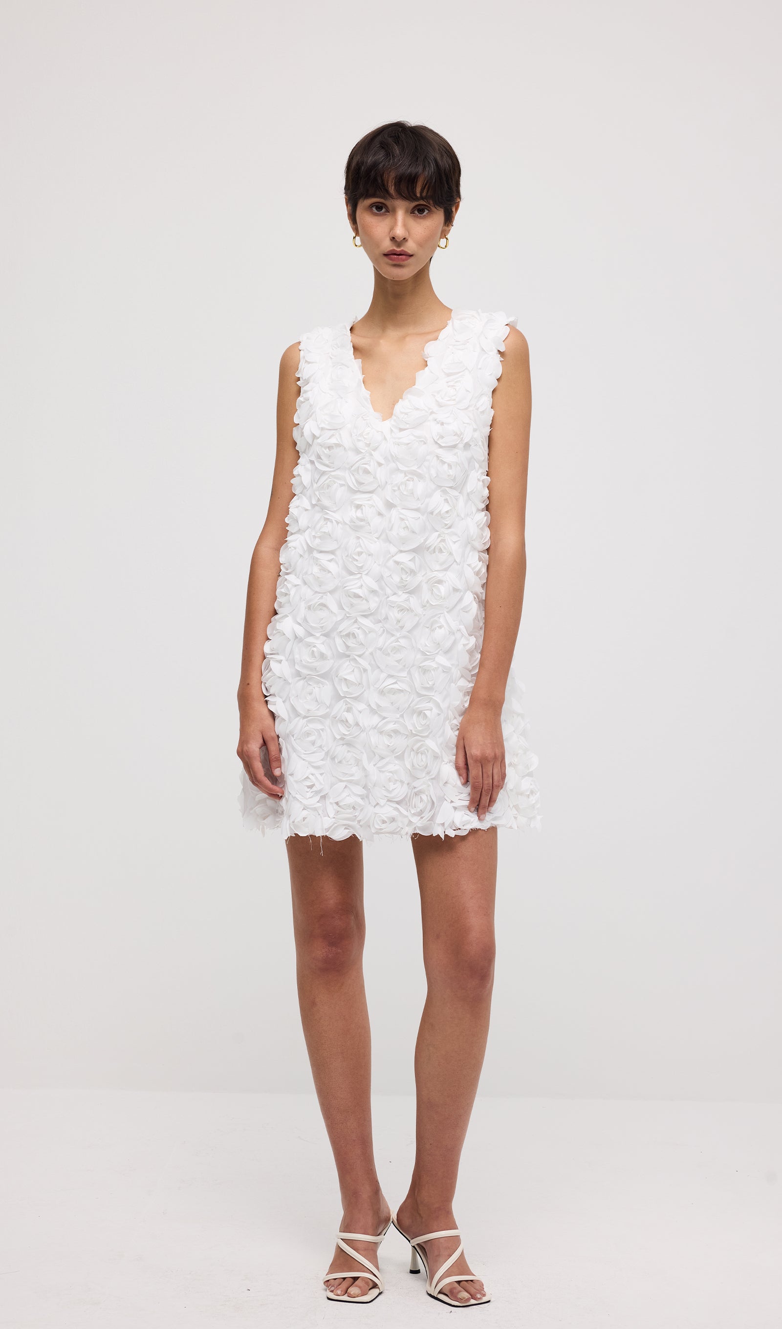 Solid 3D Floral Mesh Overlay Mini Dress