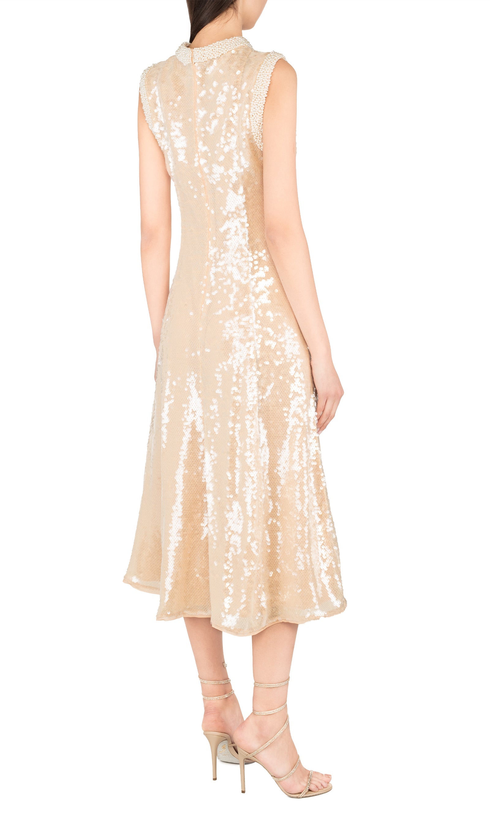 Sequin Embellished Pearl Trim Midi Dress