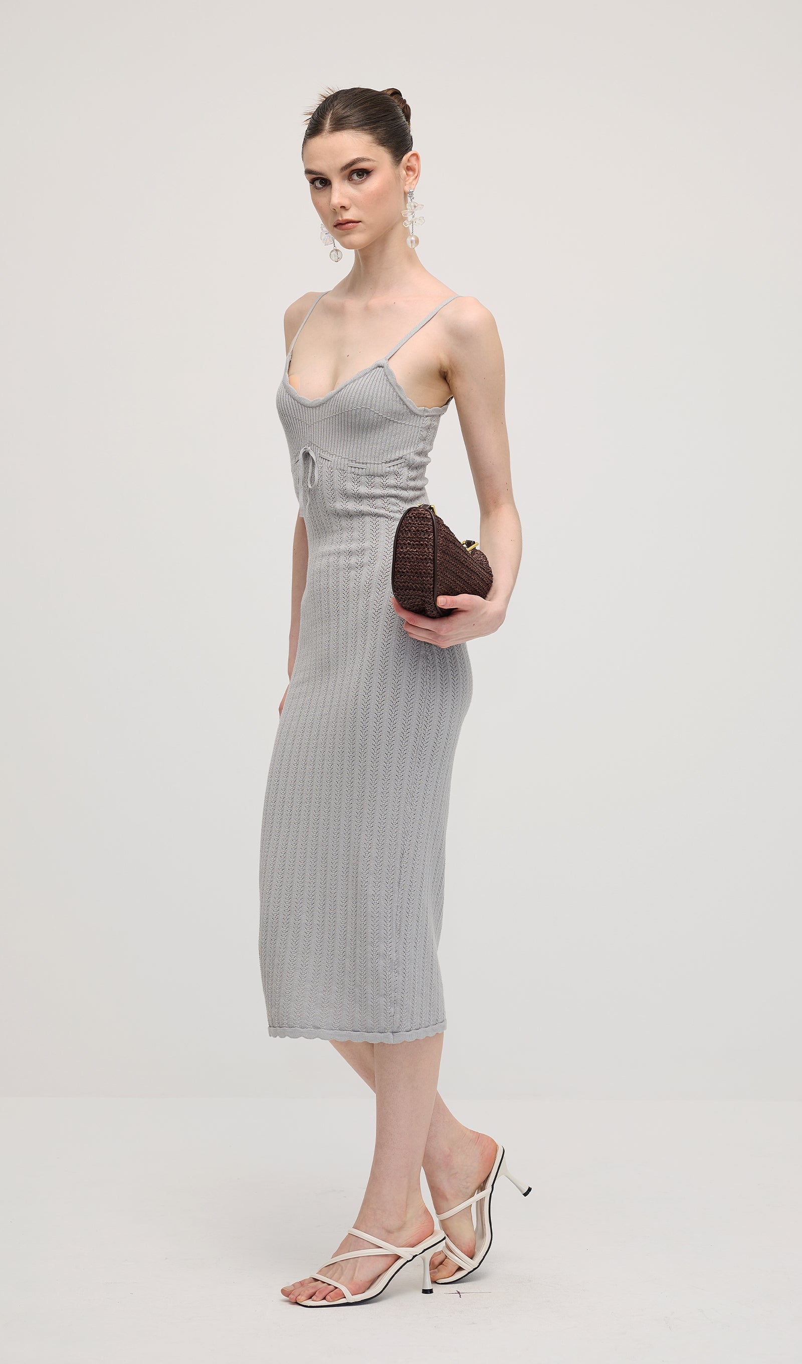 Solid Sleeveless Knit Midi Dress In Haze Blue