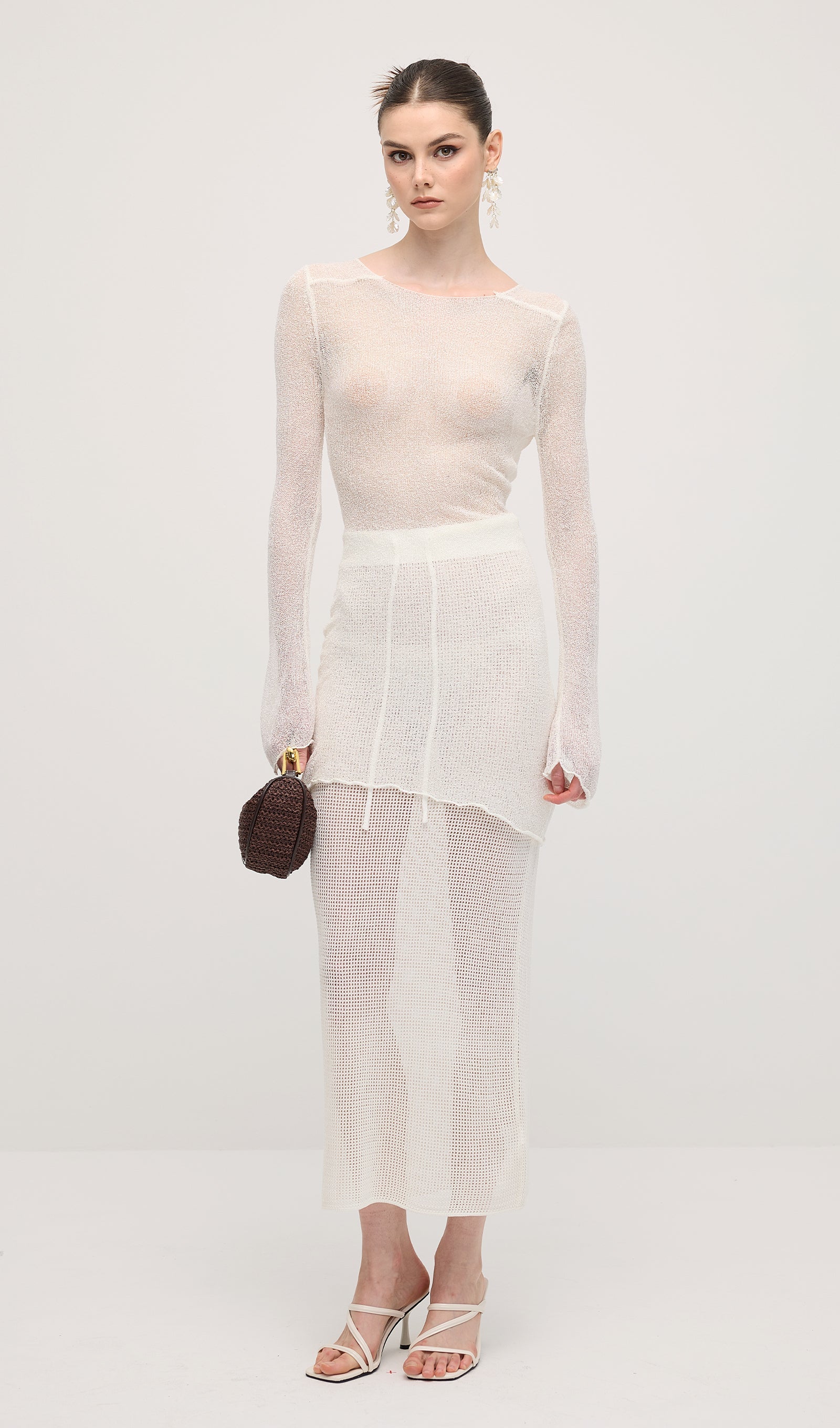 Hollow Out Drawstring Maxi Skirt