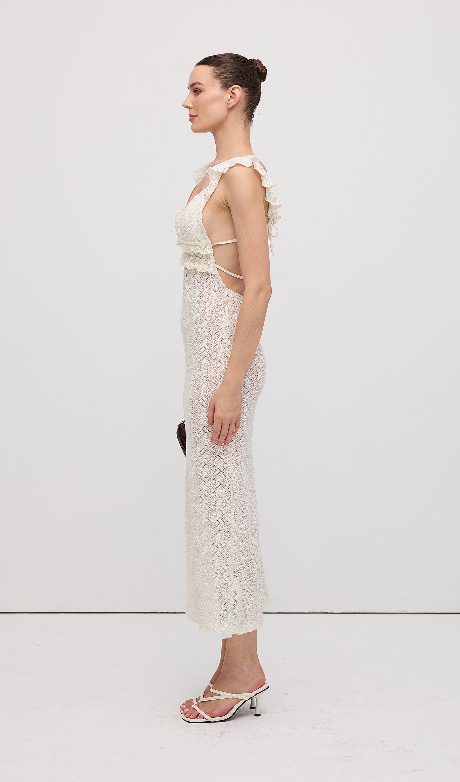 Ruffle Backless Knit Midi Dress