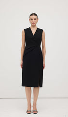 Sleeveless V Neck Pleated Midi Dress