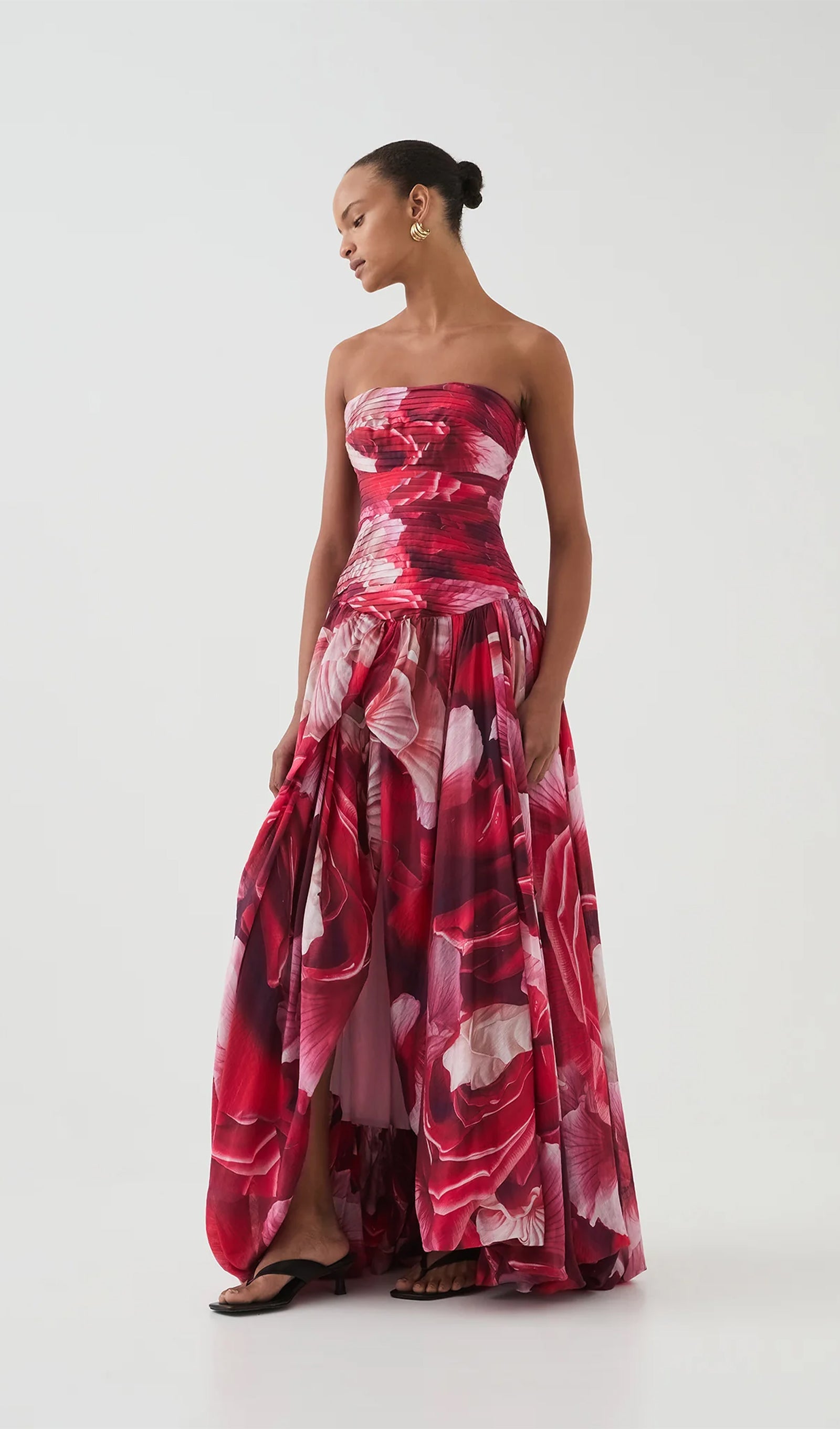 Off Shoulder Ruched Draped Split Maxi Dress