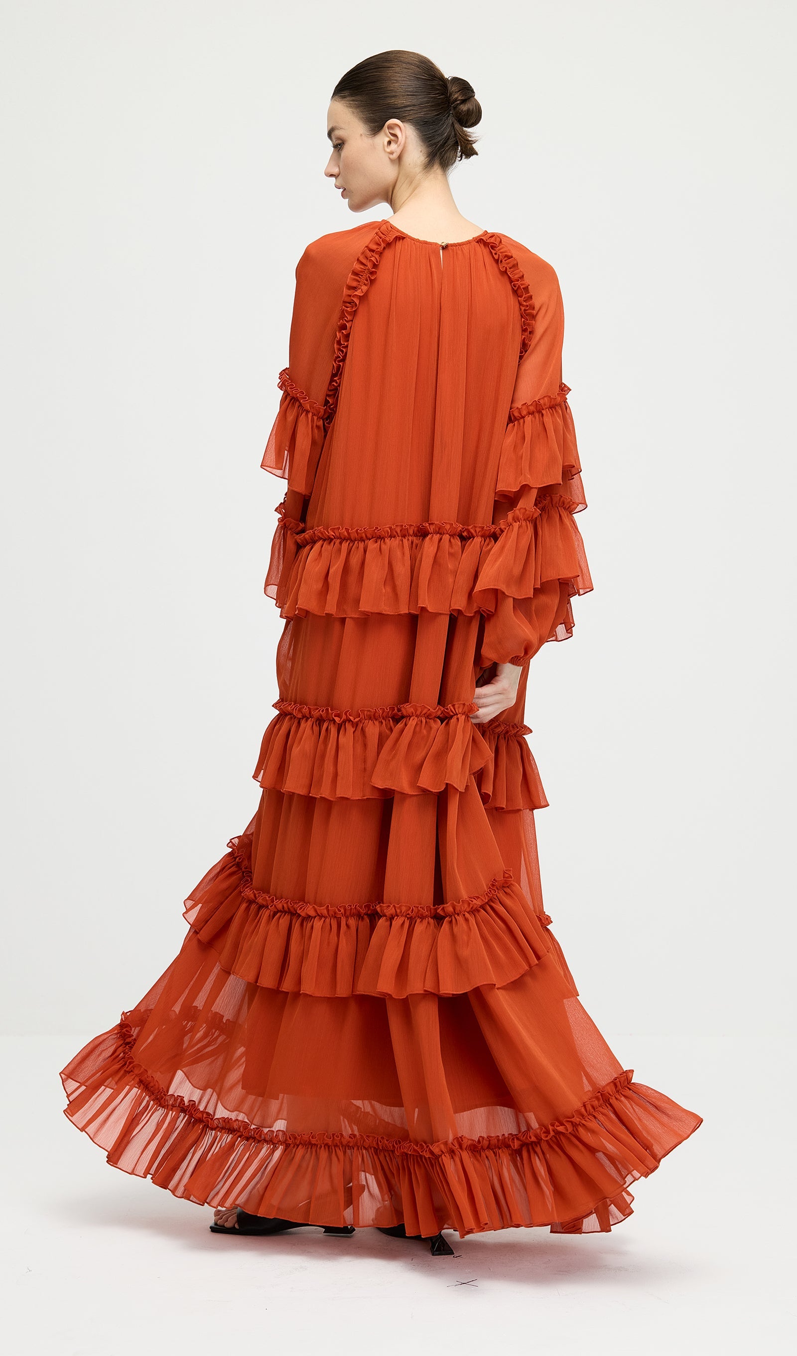 Ruffle Tiered Puff Sleeve Maxi Dress