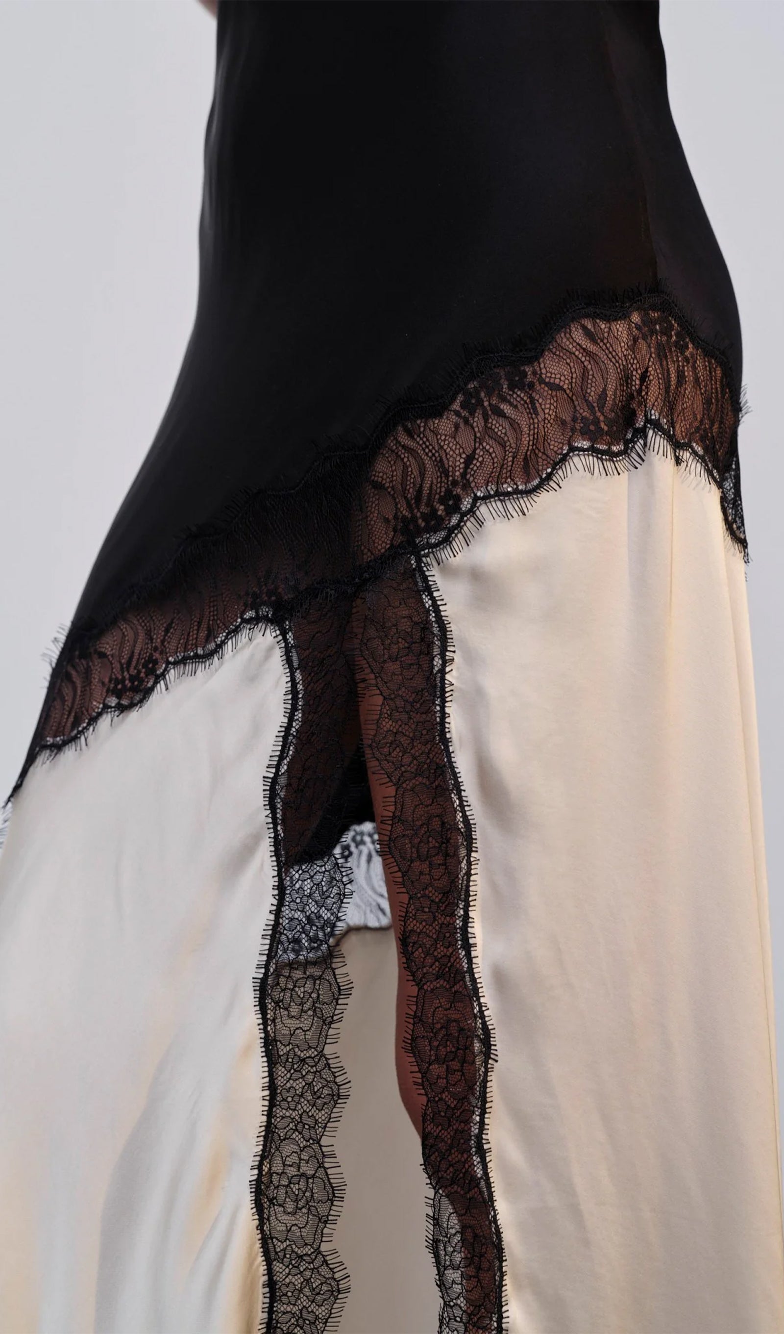 Diagonal Lace Slit Maxi Dress