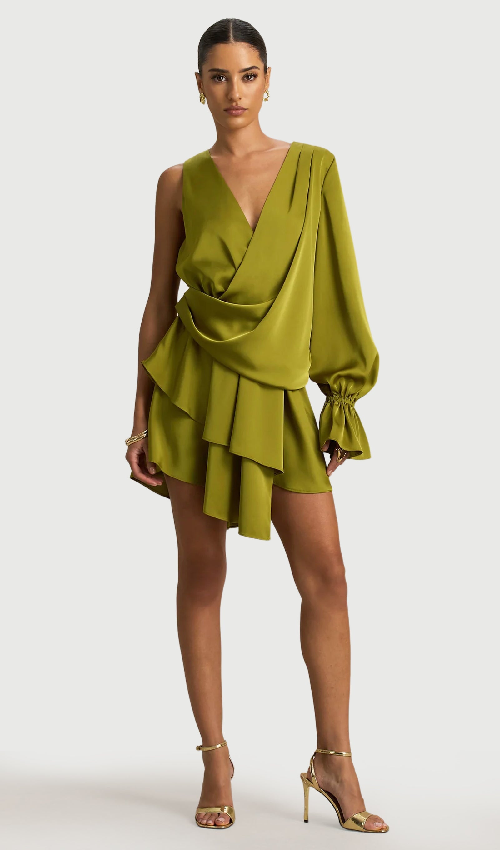 Satin Plunge-Neck Micro Mini Dress