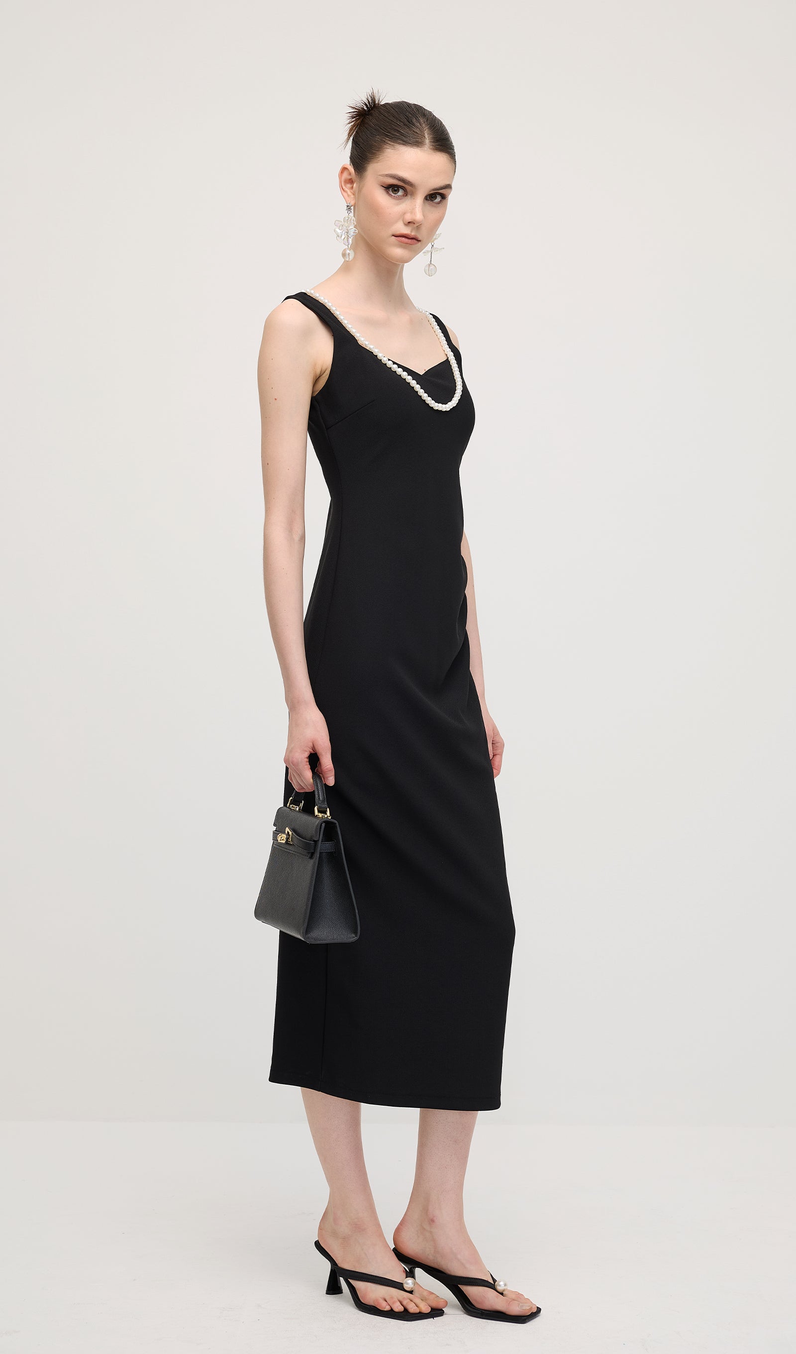 Solid Pearl Accessories Midi Dress