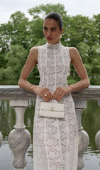 Guipure Midi Dress With High Collar