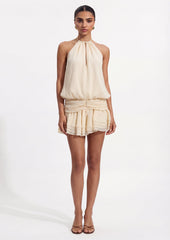 Halterneck Faux-Pearl Mini Dress In White