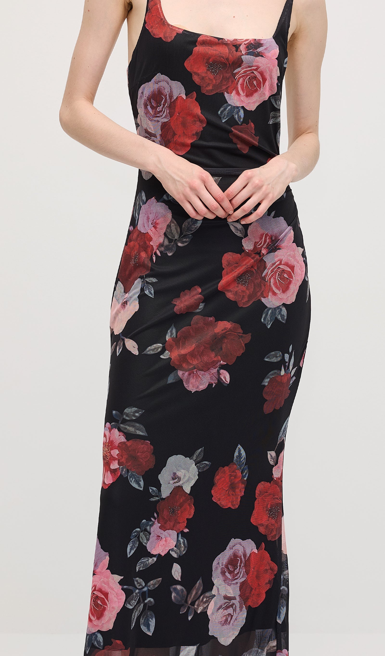 Sleeveless Rose Print Maxi Dress