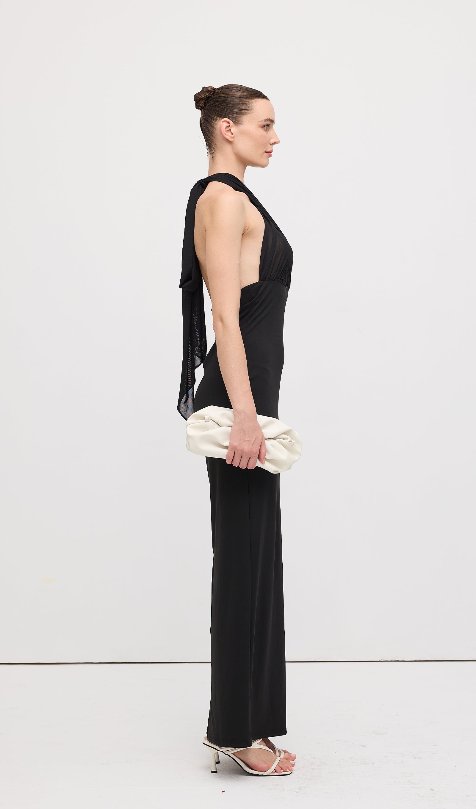 Halter Mesh Maxi Dress In Black