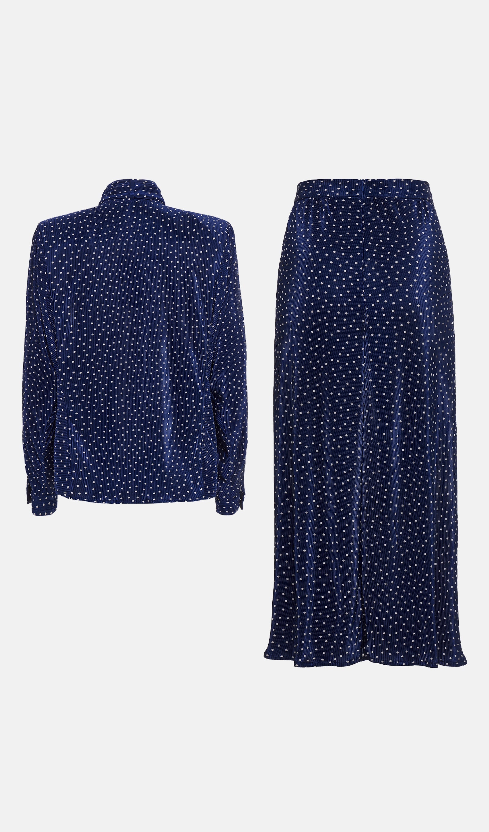 Tie Neck Polka Dot Top & Straight Skirt Set