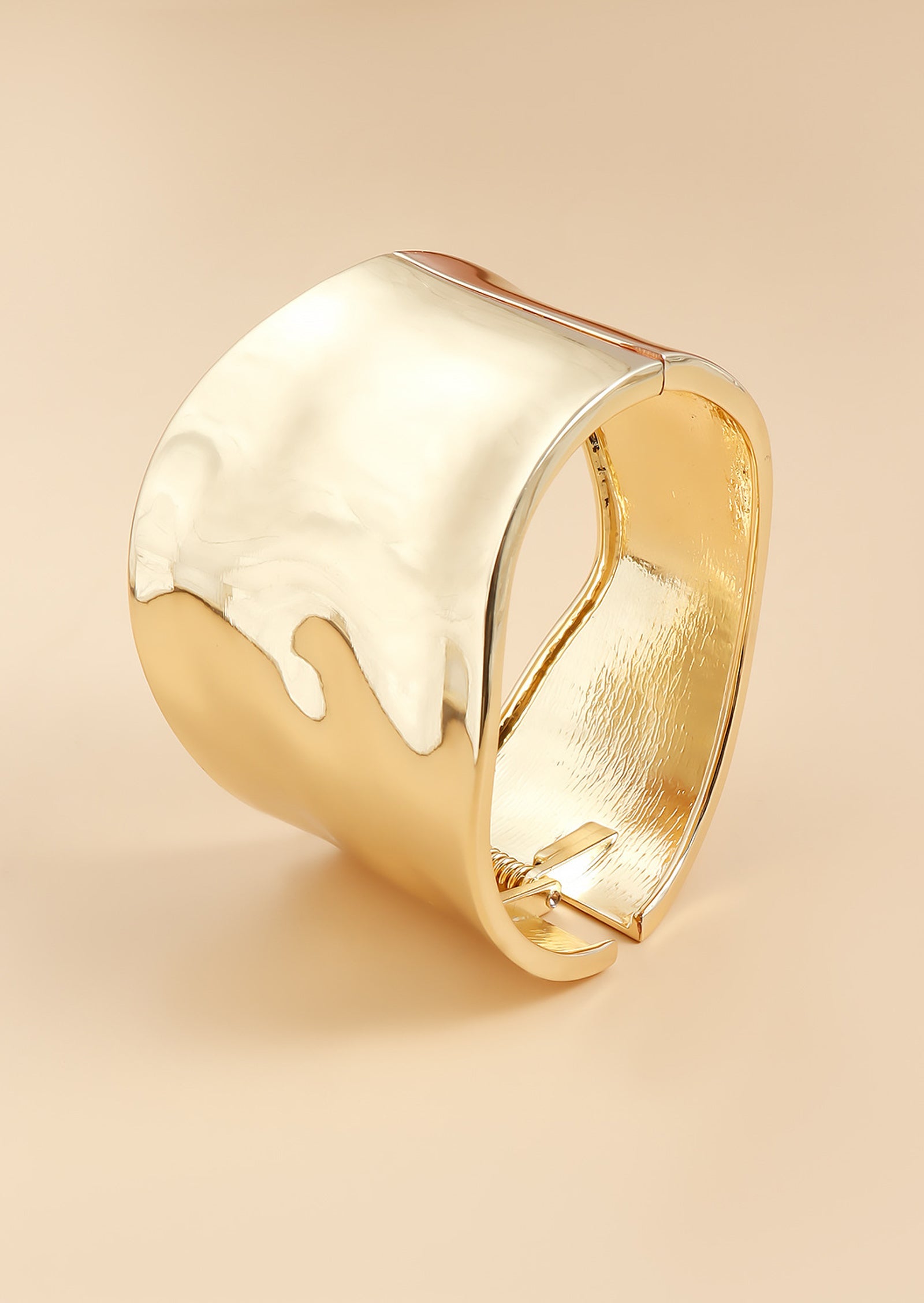 Gold-Plated Chunky Ripple Wide Cuff Bracelet