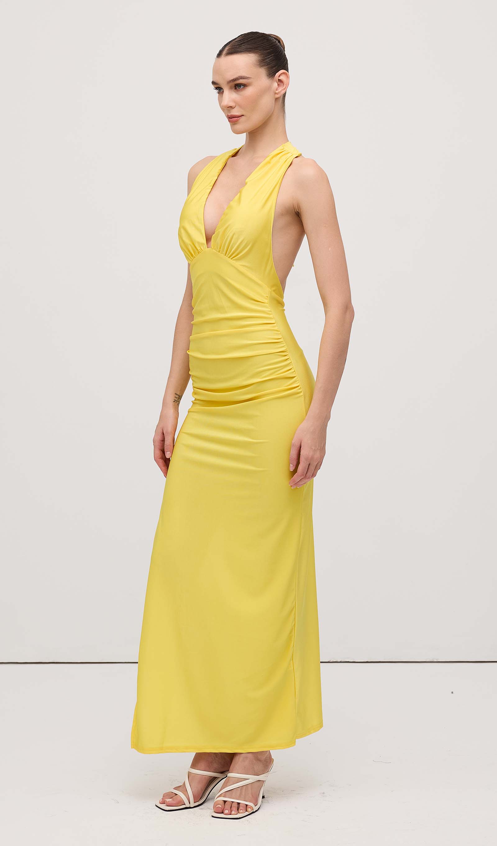 Halter V Neck Slit Midi Dress