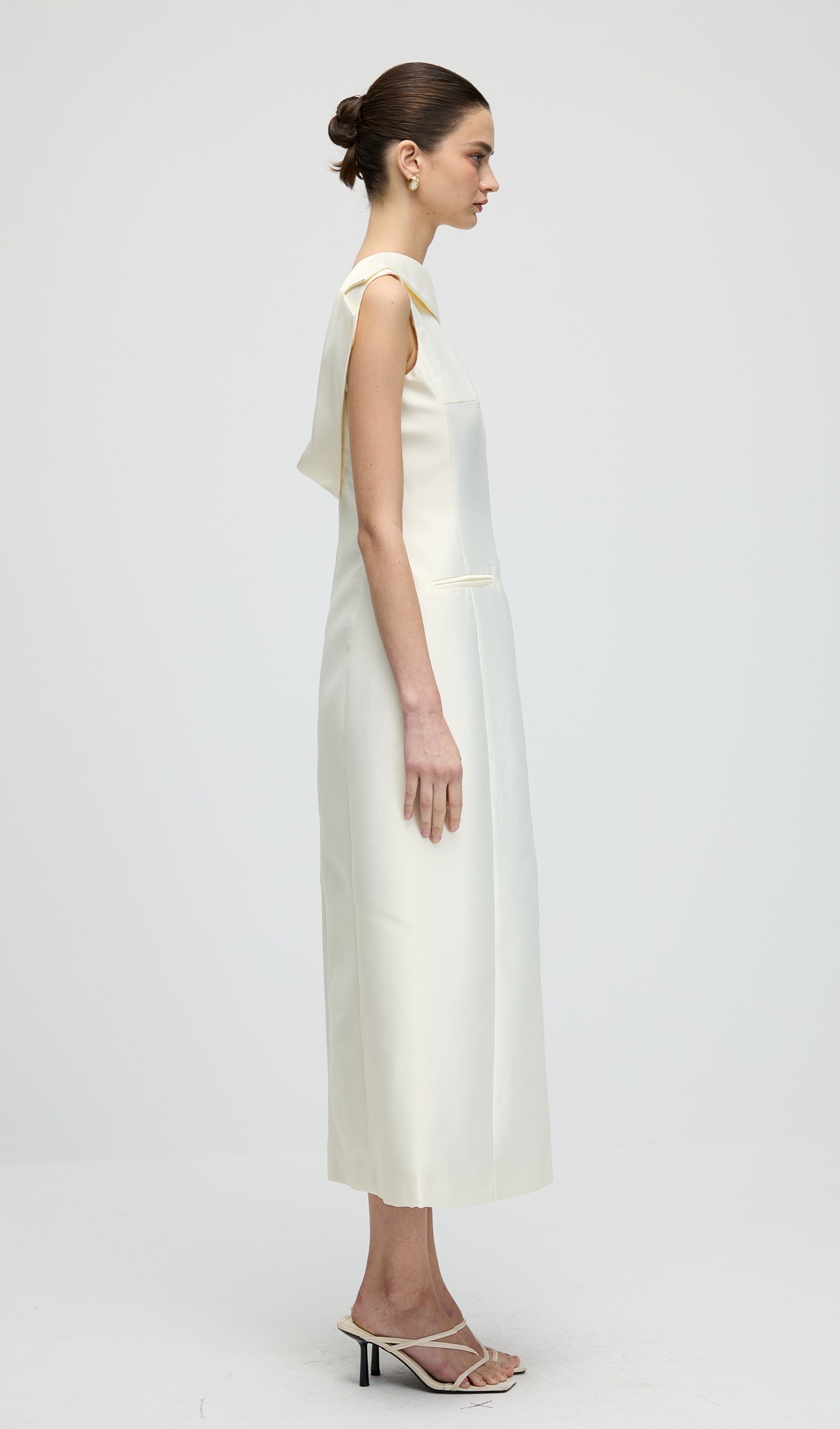 Asymmetrical Neckline Slit Midi Dress