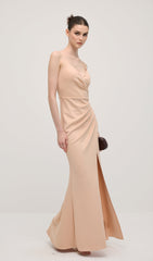 V Neck Sleeveless Slit Maxi Dress In Apricot