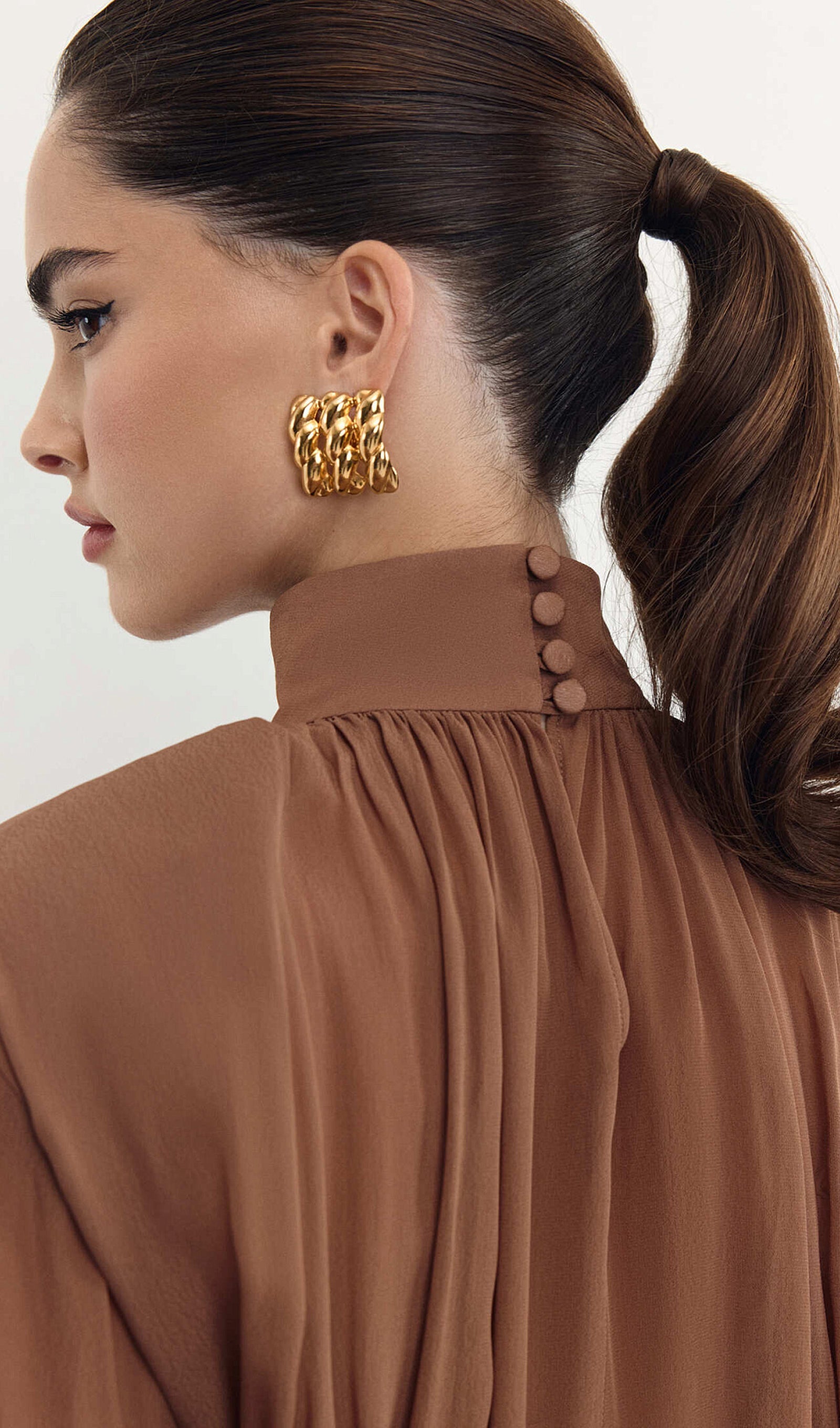 Long Sleeve Chiffon Midi Dress With Gathered