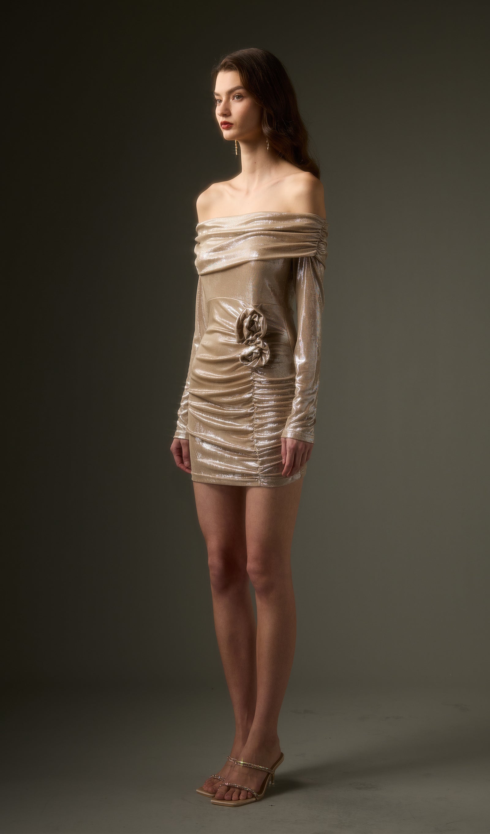 Solid Off Shoulder Long Sleeve Mini Dress