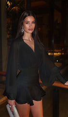 Solid Lantern Sleeve Mini Dress