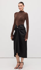 Asymmetrical Pleat Maxi Dress Brown