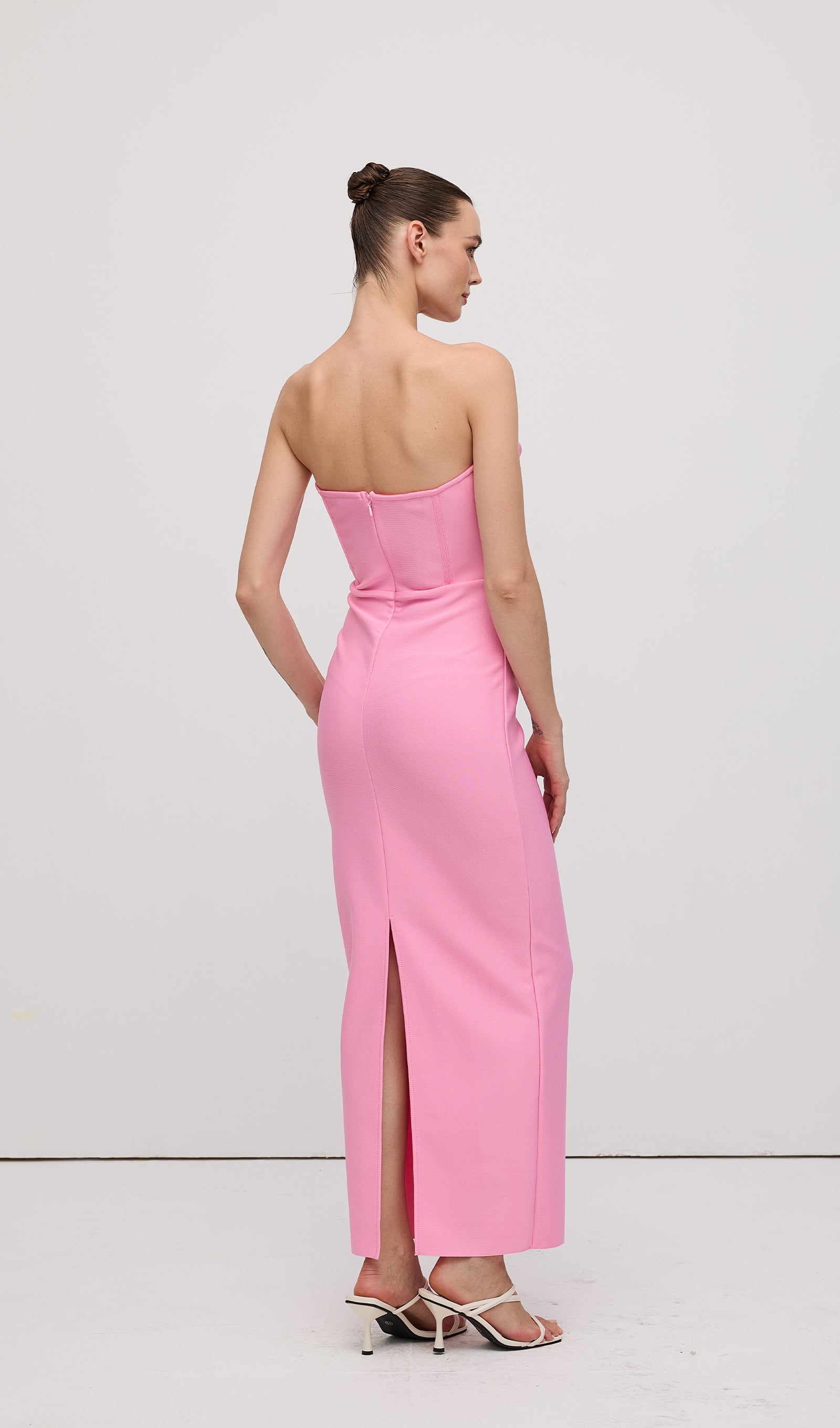 Strapless Flower Embellishments Maxi Dress Pink