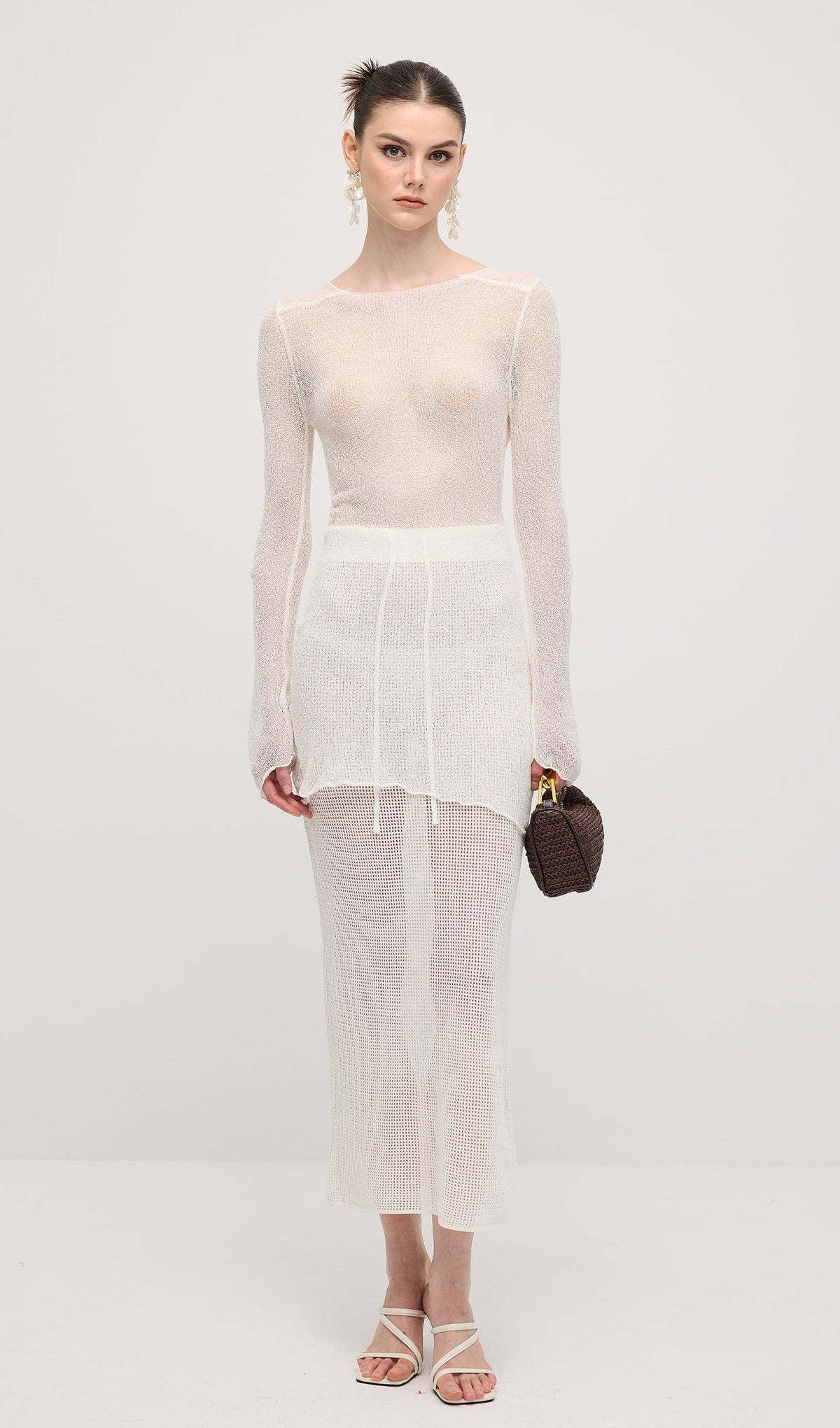 Hollow Out Drawstring Maxi Skirt