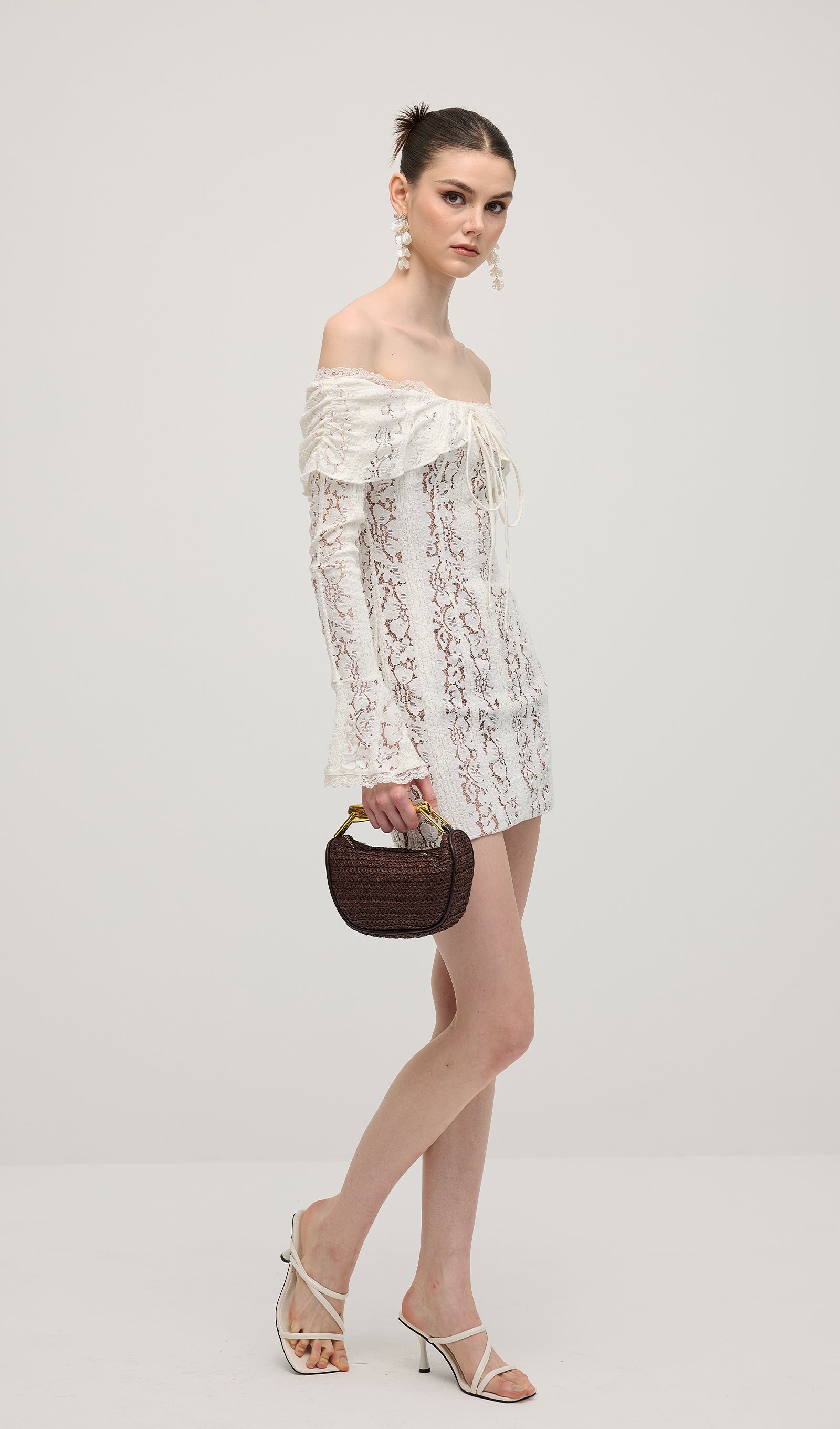 Vintage Floral Lace Off Shoulder Mini Dress