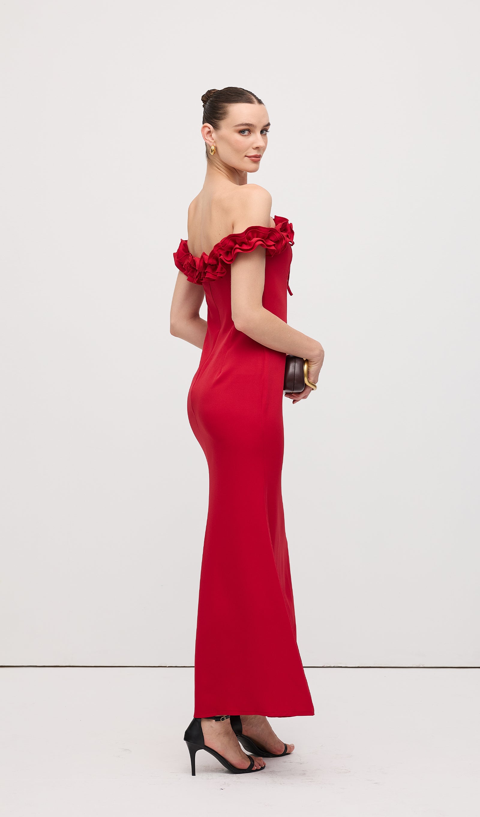 Ruffle Off Shoulder Maxi Dress Red