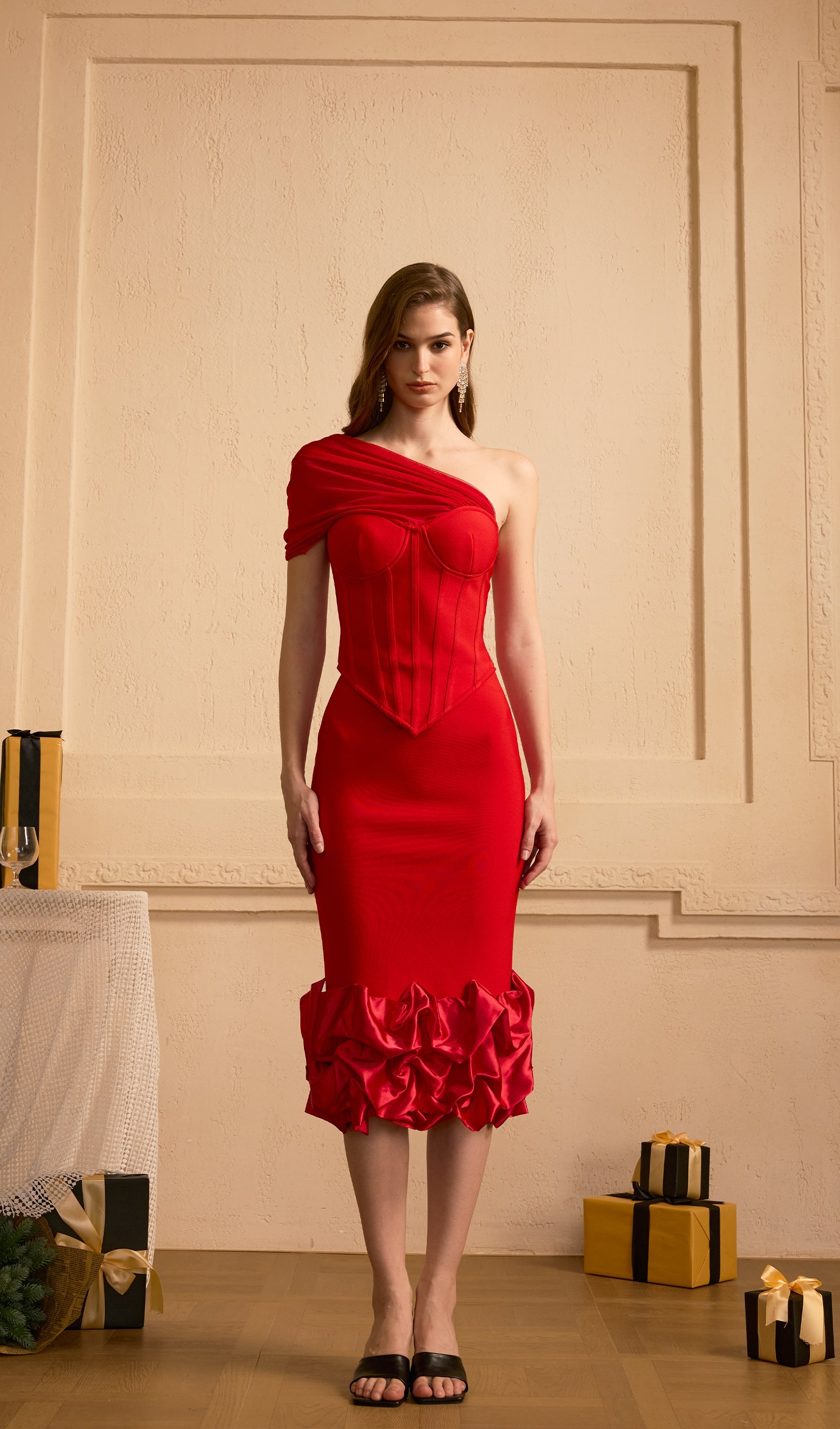 Off Shoulder Fishbone Top & Hip Skirt Set