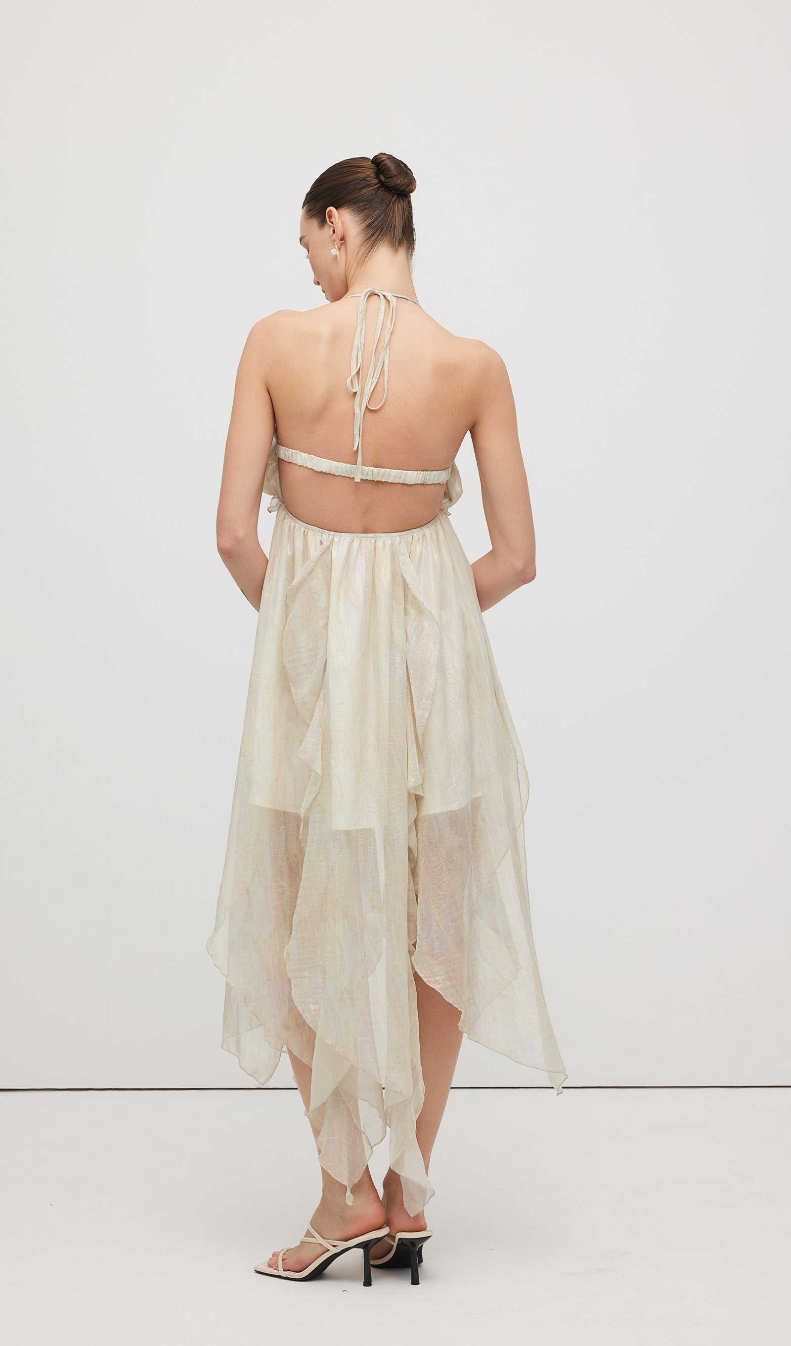 Halter Tulle Pleated Midi Dress