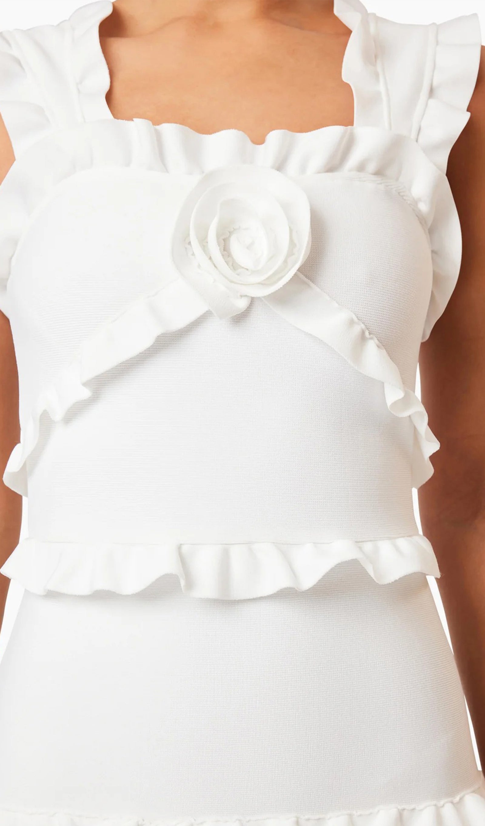 Sleeveless Frill Maxi Dress In White