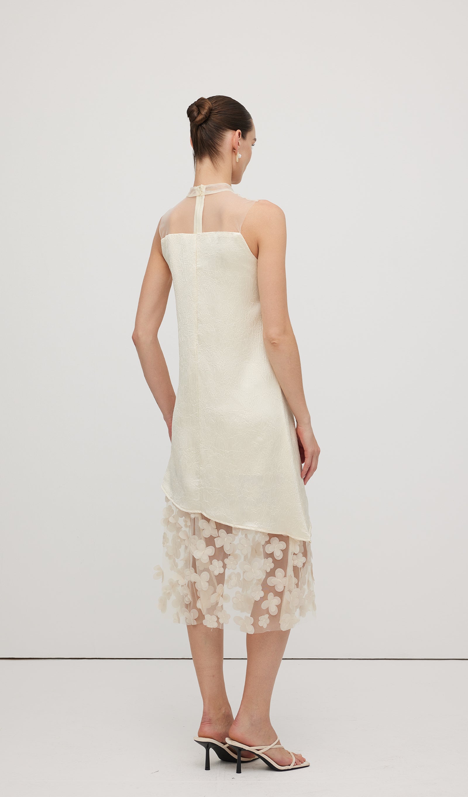 Solid Mesh Stitching Sleeveless Midi Dress