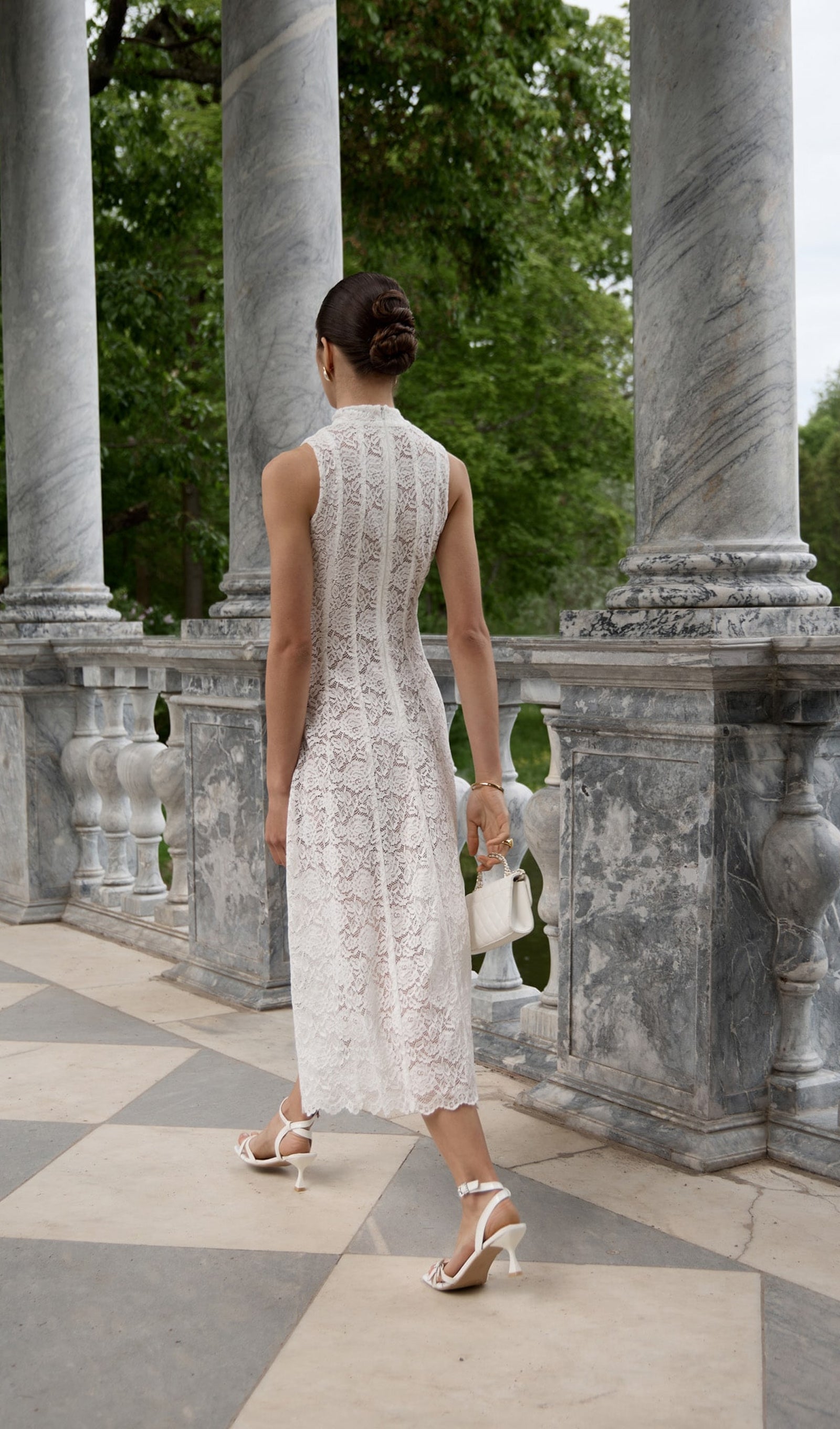 Guipure Midi Dress With High Collar