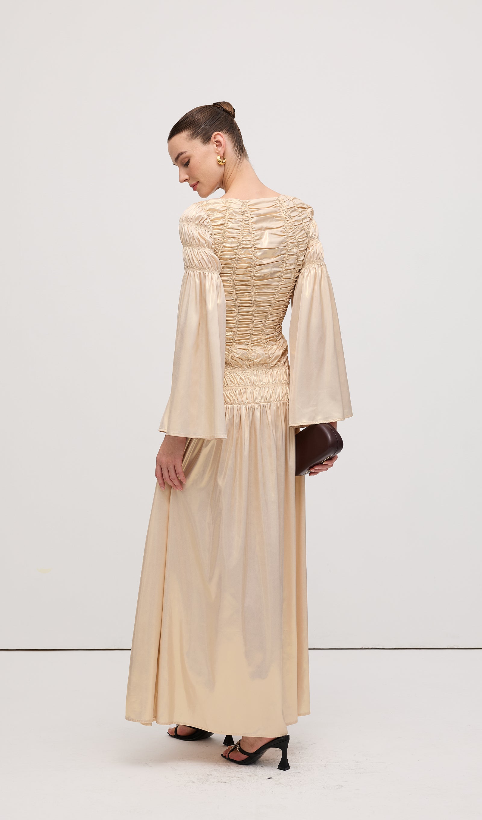 Metallic Elasticated Gathers Maxi Dress In Solid