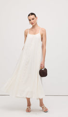 Embroidered Cotton And Linen Midi Dress