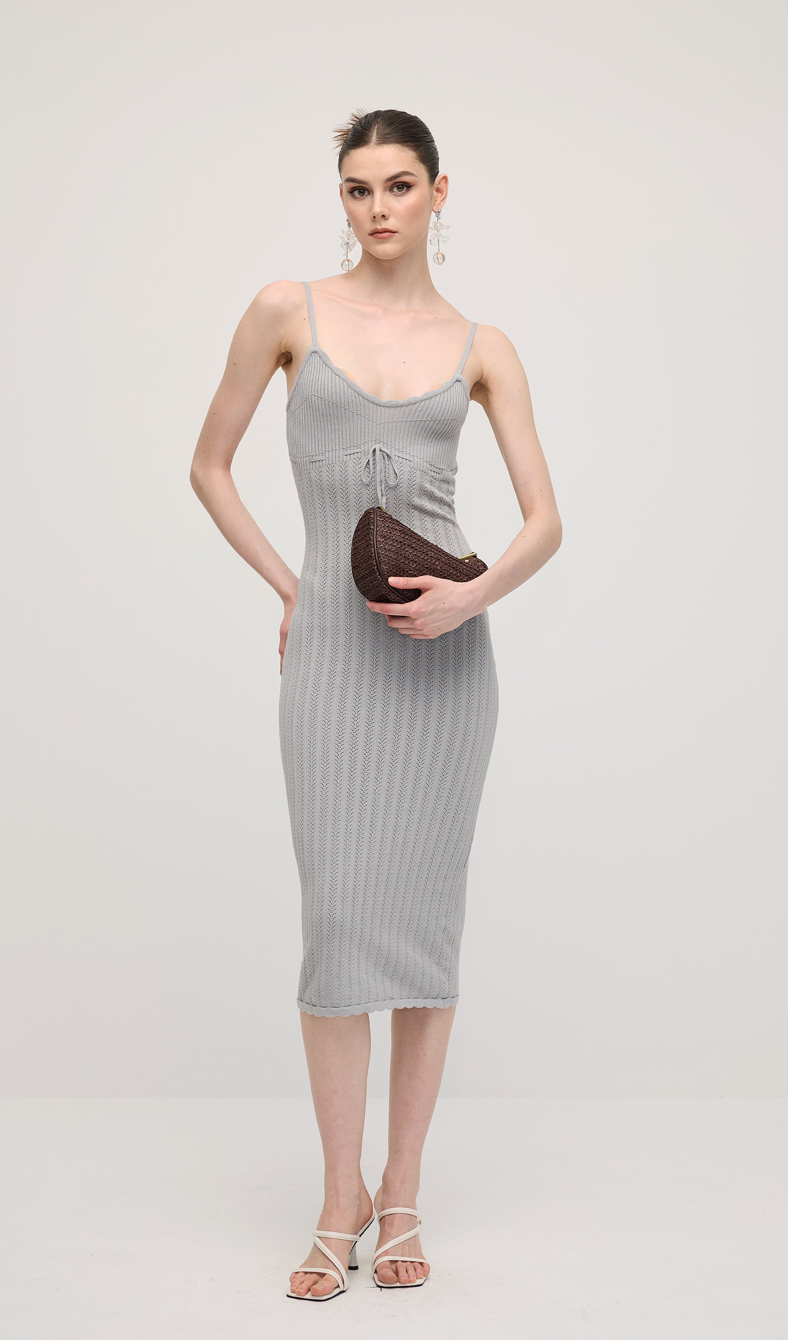 Solid Sleeveless Knit Midi Dress In Haze Blue