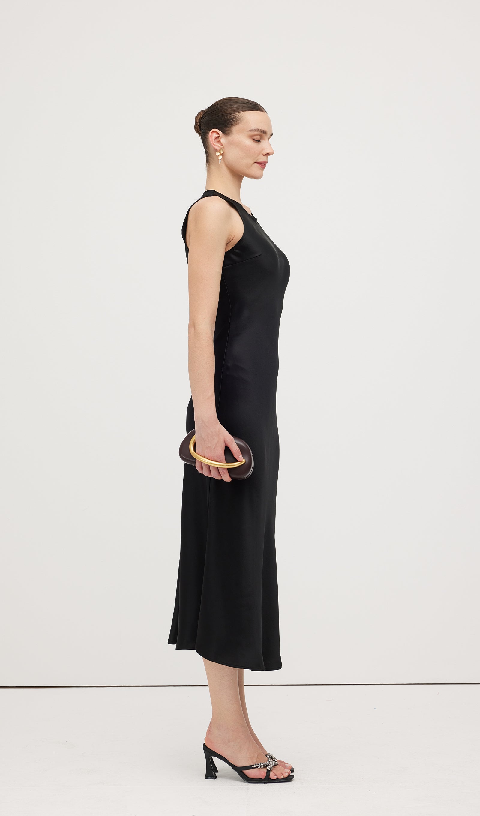 Satin Woven Column Midi Dress